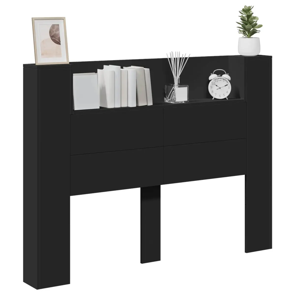 Storage Headboard with RGB LED Lights Bedroom Furniture Engineered Wood Black