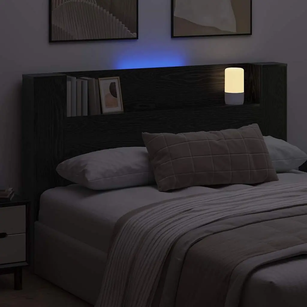 Storage Headboard with RGB LED Lights for Bedroom Black