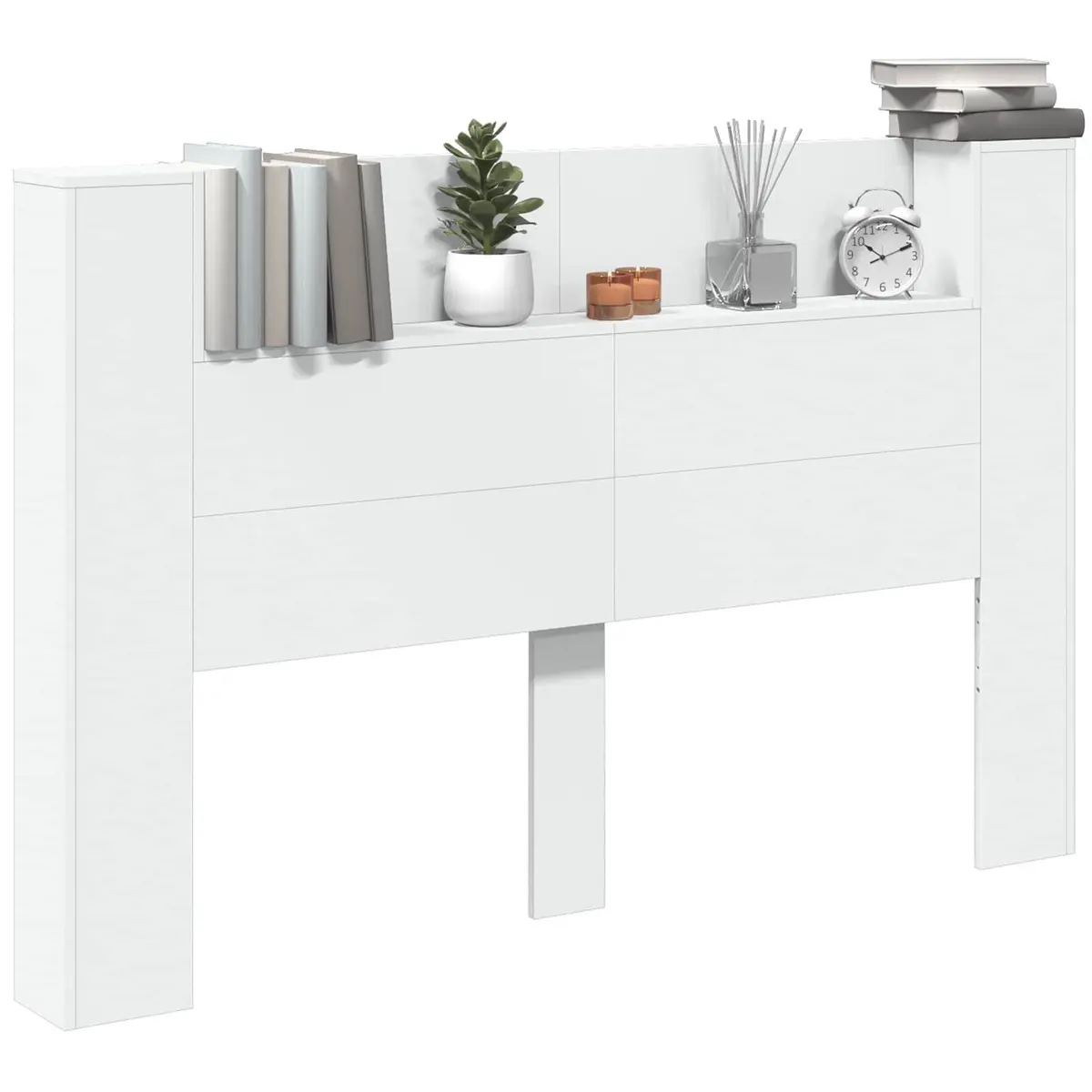Storage Headboard with RGB LED Lights for Bedroom White Engineered Wood
