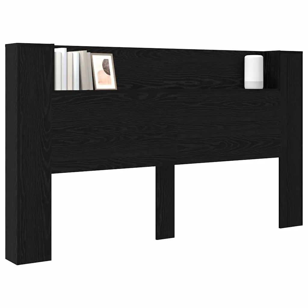 Storage Headboard Bedroom Furniture Black Engineered Wood with RGB LED Lights