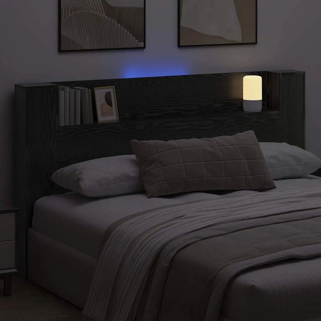 Storage Headboard Bedroom Furniture Black Engineered Wood with RGB LED Lights