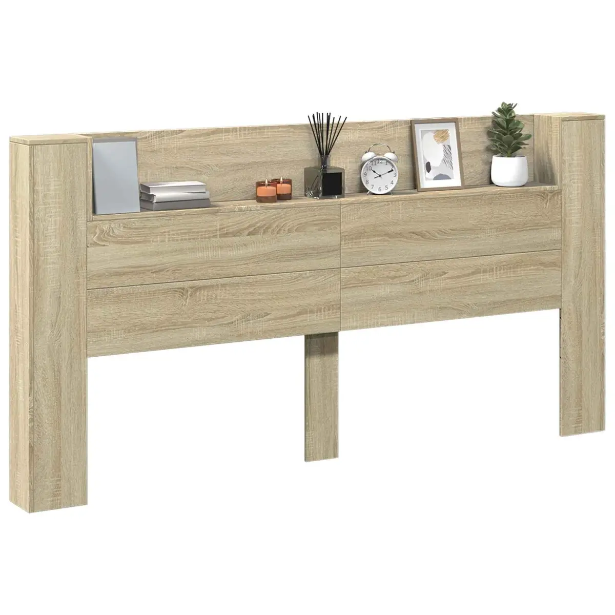 Storage Headboard for Bedroom with RGB LED Lights Engineered Wood Size Sonoma Oak