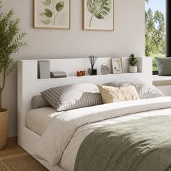 Storage Headboard with RGB LED Lights – White Engineered Wood