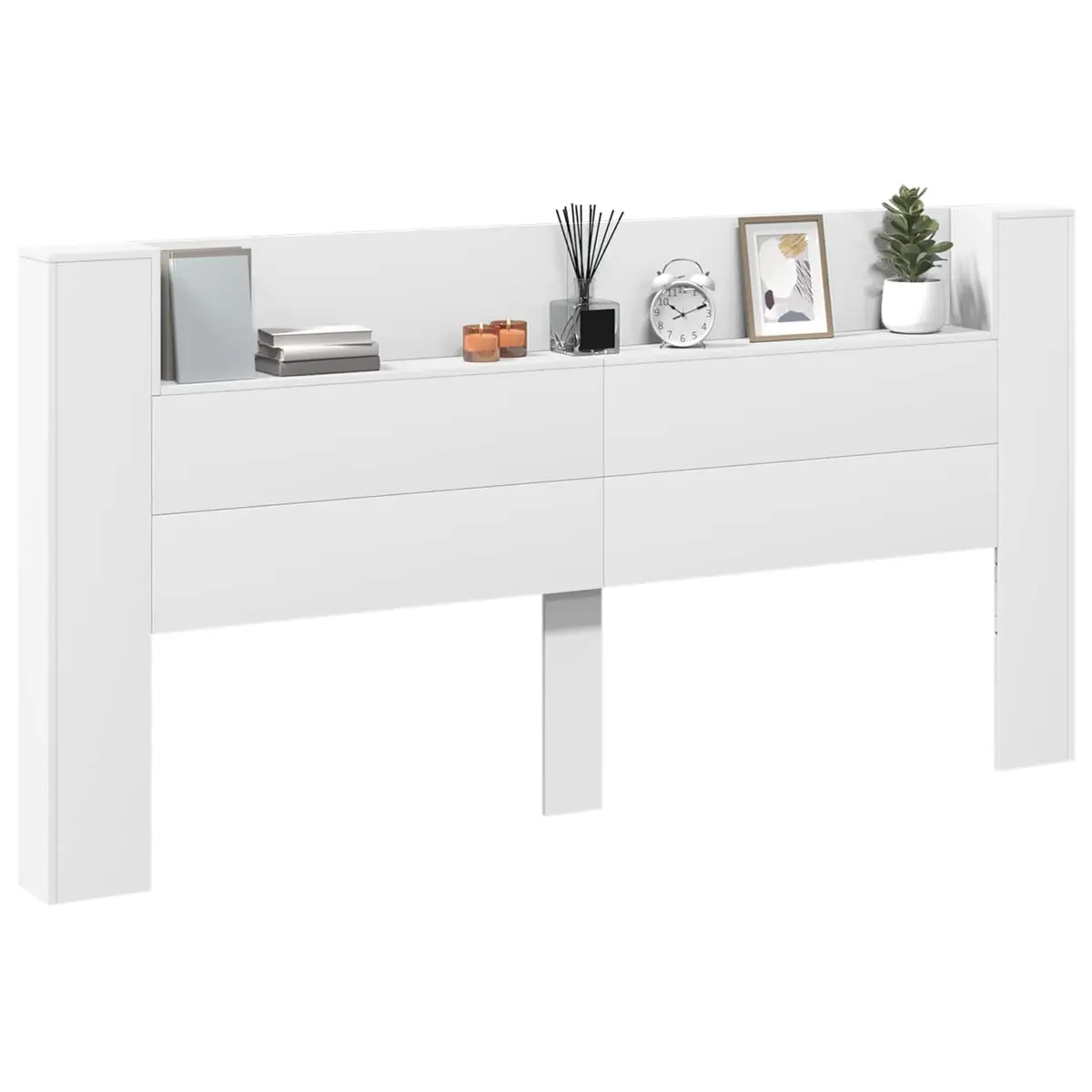 Storage Headboard Bedroom White Engineered Wood with RGB LED Lights