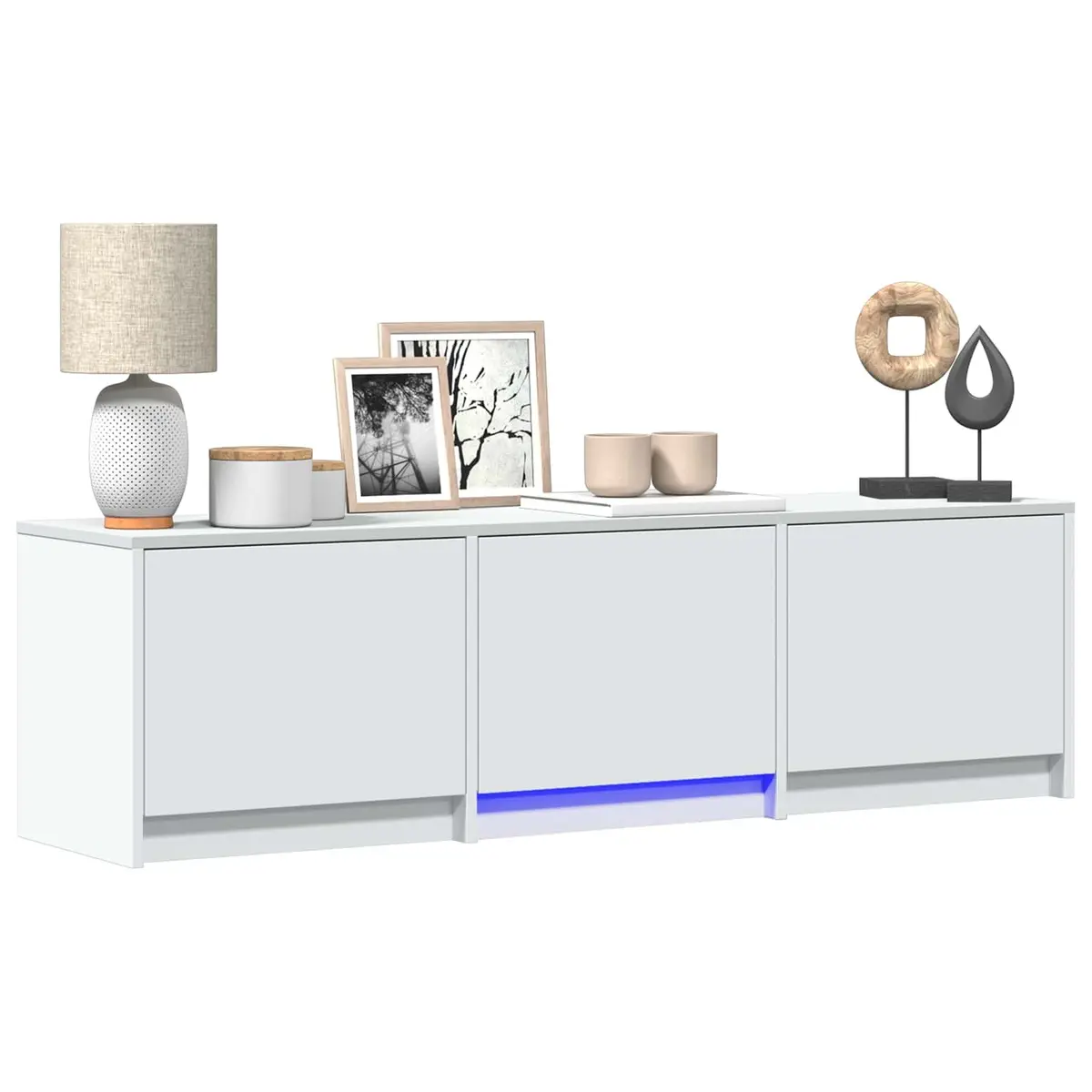 TV Cabinet with LED Lights for Lounge White Engineered Wood Storage Unit 140 x 34 x 40 cm