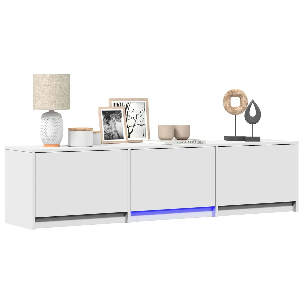 TV Cabinet with LED Lights for Lounge 165cm White Storage Unit