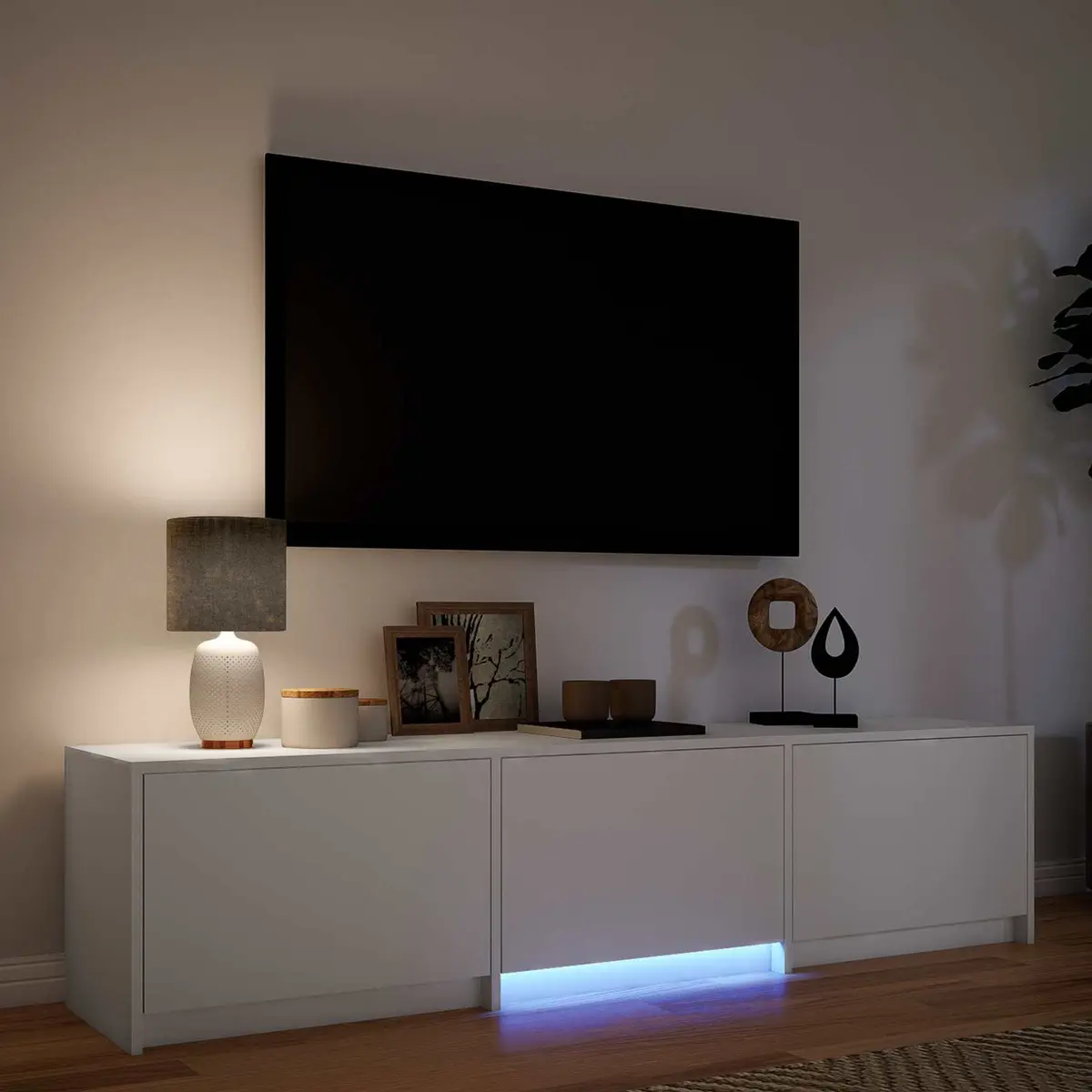 TV Cabinet with LED Lights for Lounge 165cm White Storage Unit