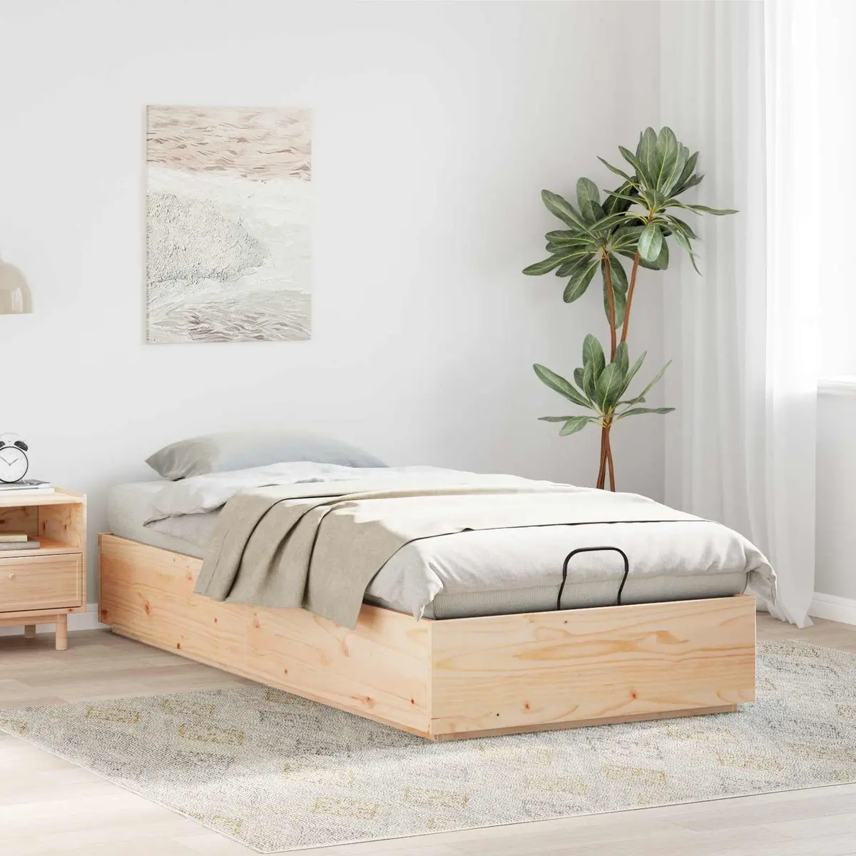 Ottoman Storage Bed Frame Solid Pine Wood Single Double Queen King Size Bedroom