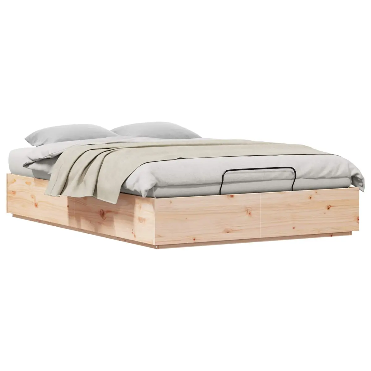Ottoman Bed Frame with Storage Solid Pine Wood Natural 135 x 190 cm