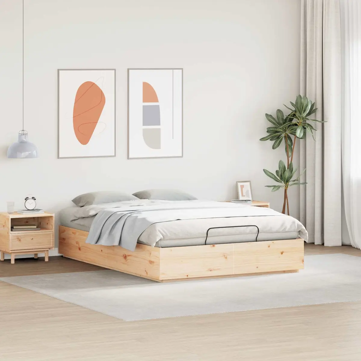 Ottoman Bed Frame with Storage Solid Pine Wood Natural 135 x 190 cm