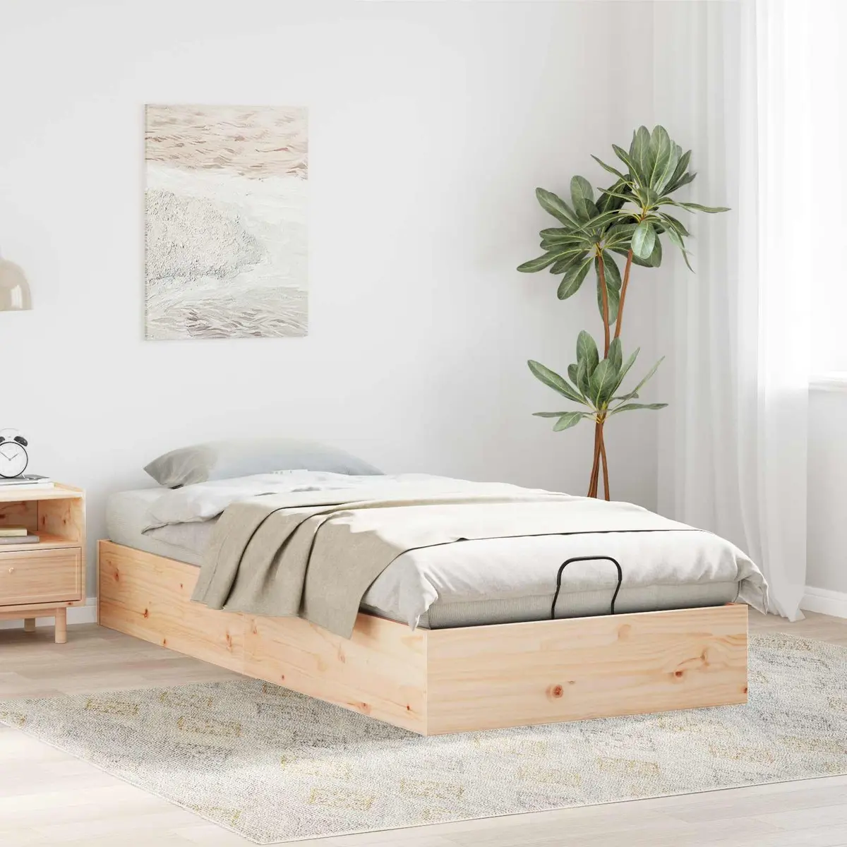 Ottoman Bed Frame with Storage Natural Wood 90 x 190 cm Lift-up Gas Modern
