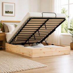 Ottoman Storage Bed Frame 135 x 190 cm in Solid Pine