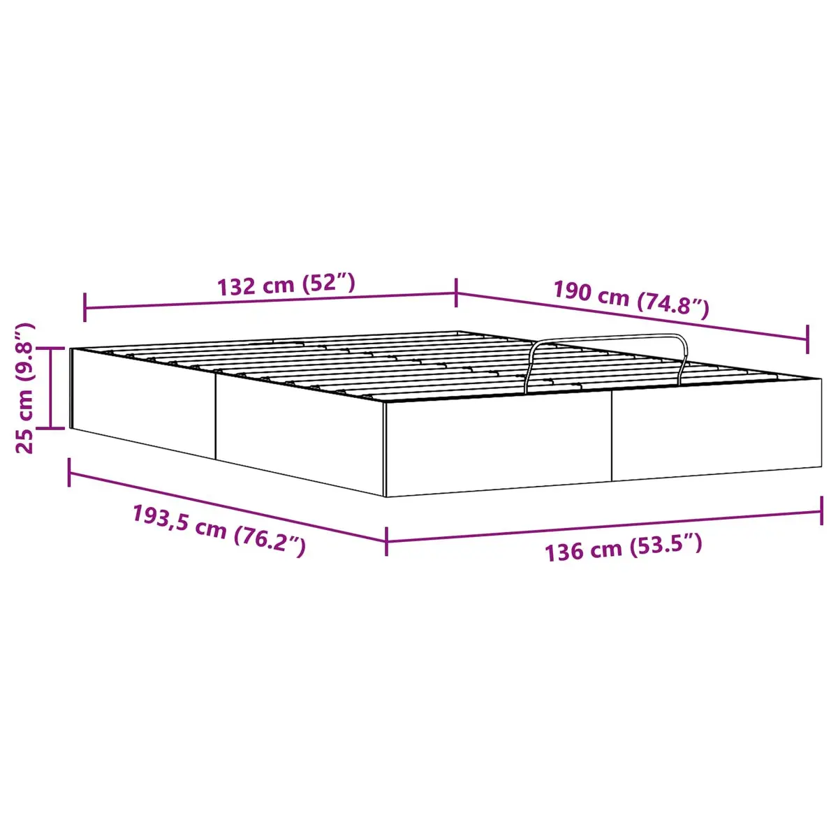 Ottoman Storage Bed Frame 135 x 190 cm in Solid Pine