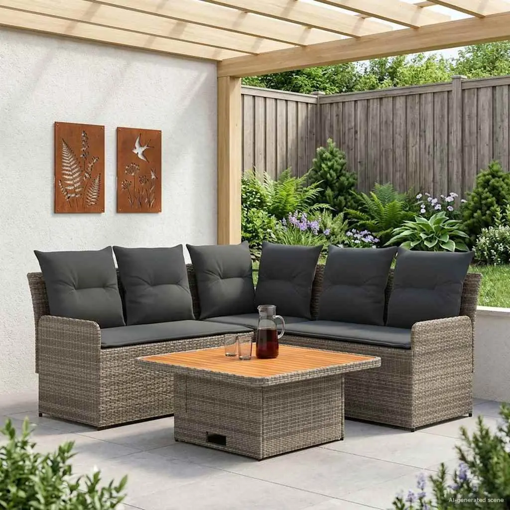 Outdoor Furniture Set Patio Lounge Sofa with Cushions Grey Rattan 4 Piece