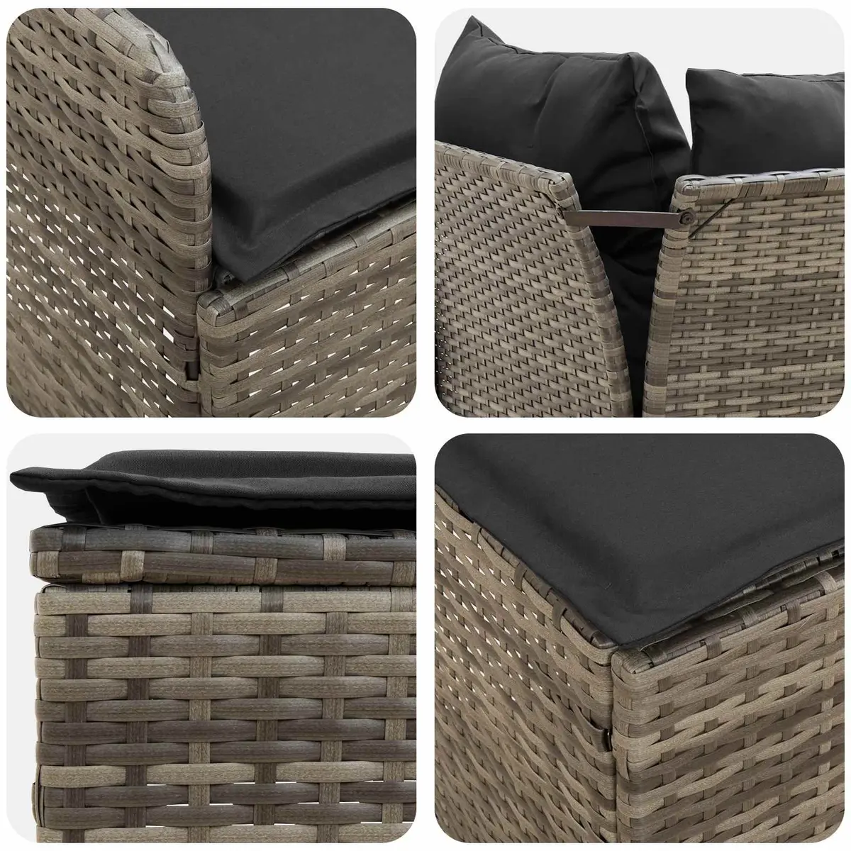 Outdoor Furniture Set Patio Lounge Sofa with Cushions Grey Rattan 4 Piece