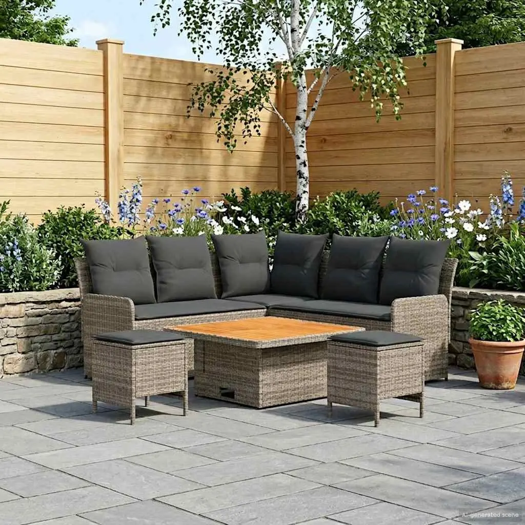 Grey 6-Piece PE Rattan Furniture Set