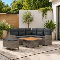 5-Piece Grey Rattan Furniture Set with Removable Cushions