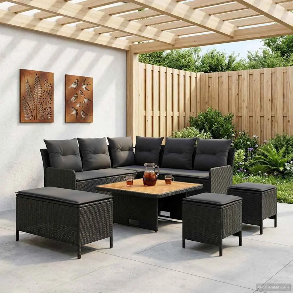 Rattan Patio Furniture Set 7 Piece Garden Sofa with Cushions for Outdoor and Indoor Use