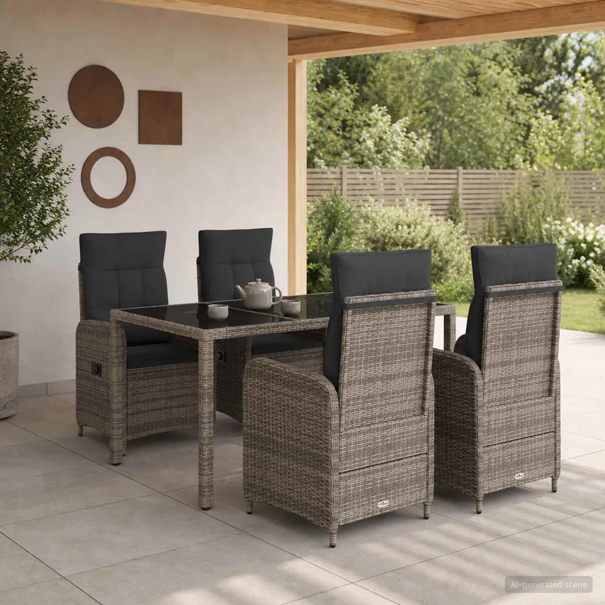 Outdoor Dining Set 5 Piece Grey Patio Furniture Table Chairs Garden Lounge