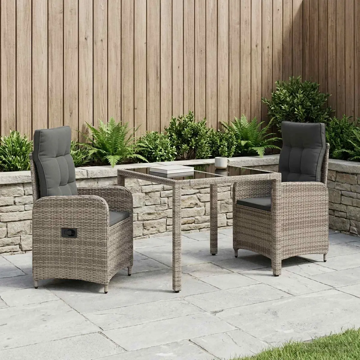 Outdoor Dining Set 3 Pieces Grey Furniture Patio Table Chairs Garden Seating