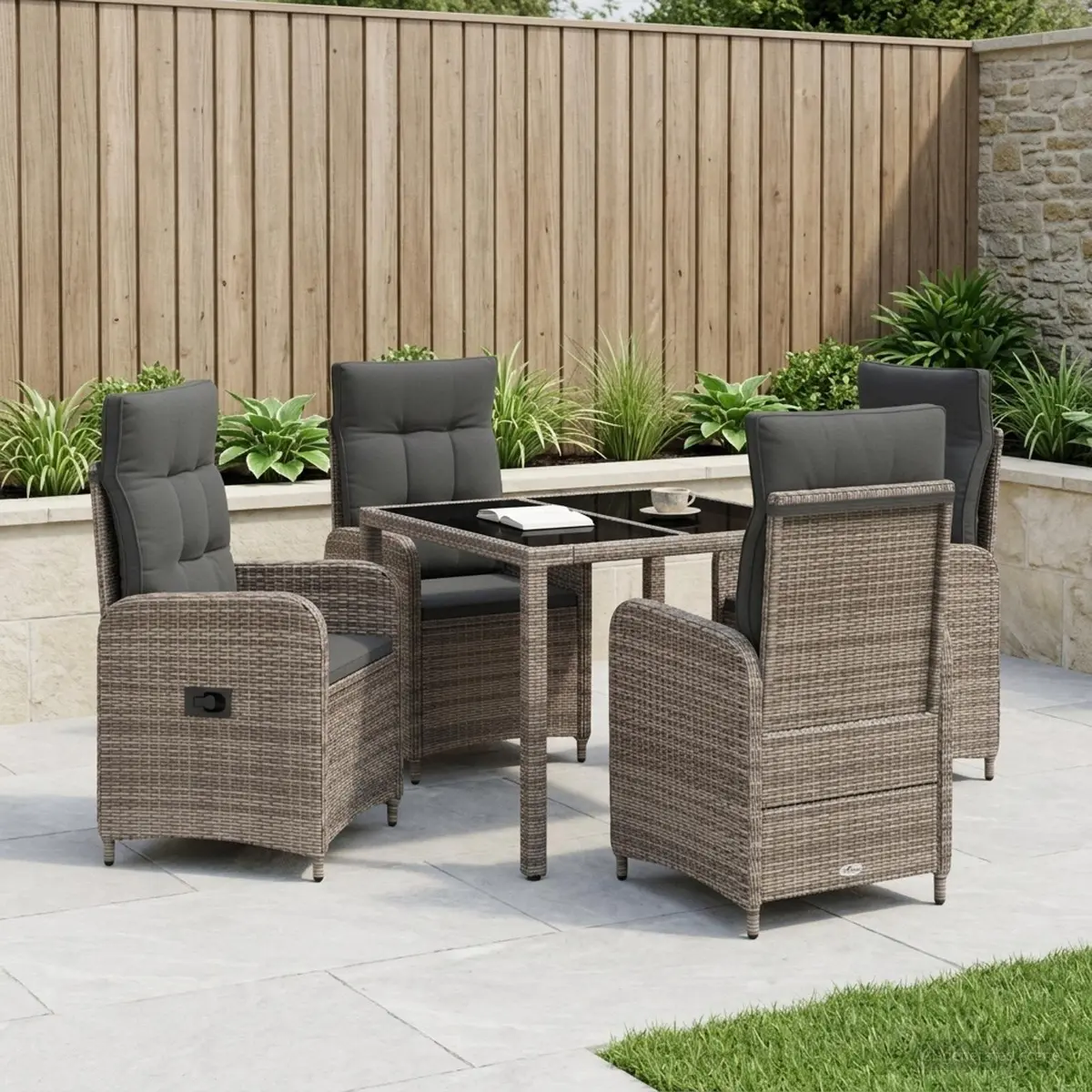 Outdoor Dining Set 5 Piece Grey Patio Furniture Table Chairs Garden