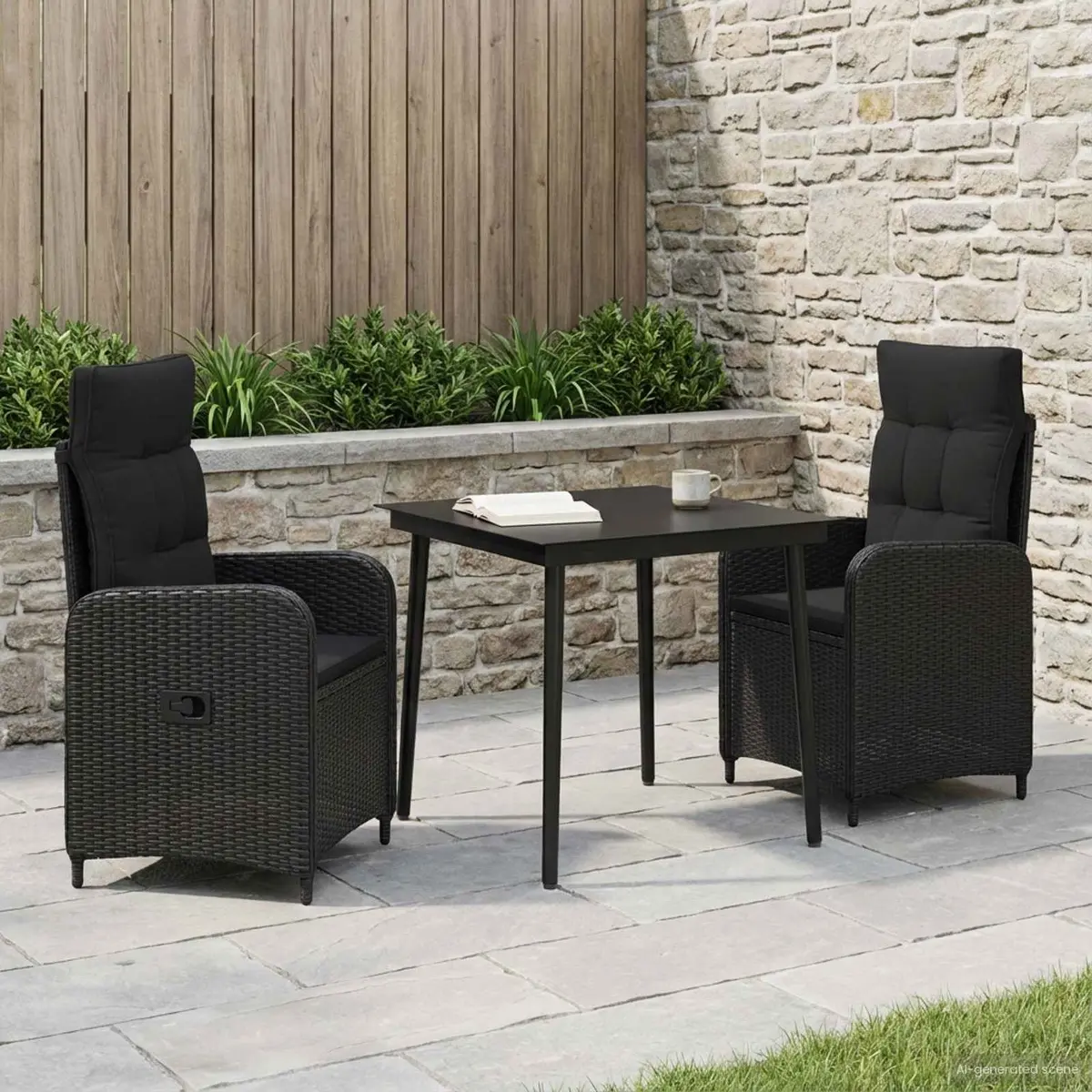 3 Piece Black Outdoor Sofa Table Set