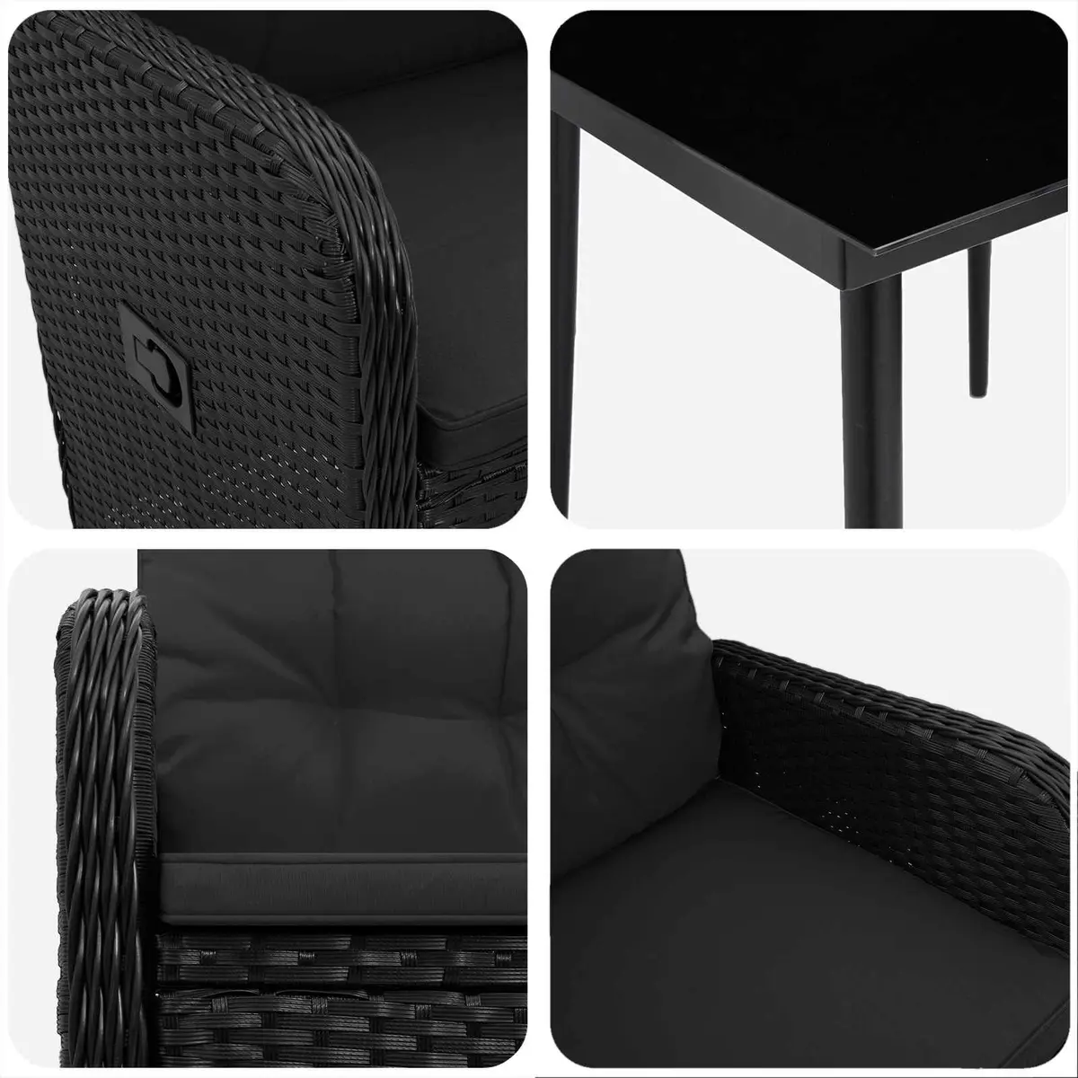 3 Piece Black Outdoor Sofa Table Set