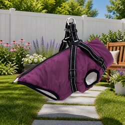 Dog Coat L36 Purple Fleece Polyester with Adjustable Harness