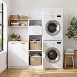 Laundry Cabinet Set Specifications: 2 Piece White Design