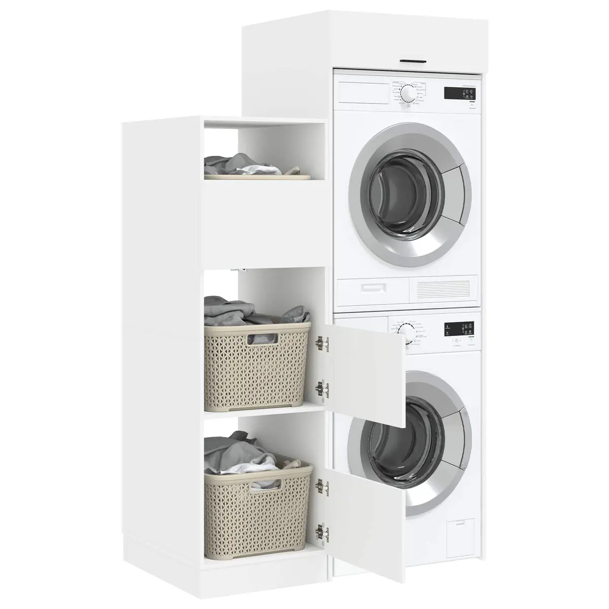 Laundry Cabinet Set 2 Piece White Storage Washing Machine Utility Room Furniture