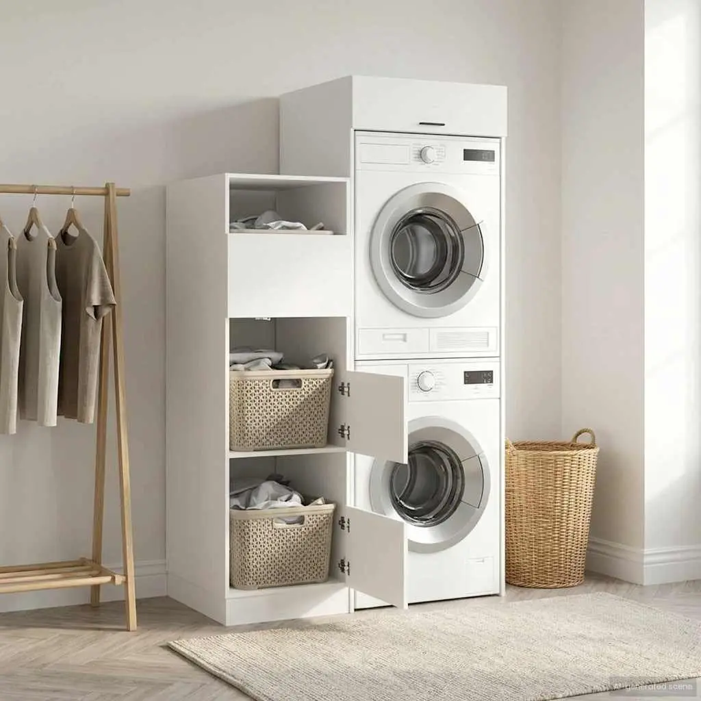Laundry Cabinet Set 2 Piece White Storage Washing Machine Utility Room Furniture