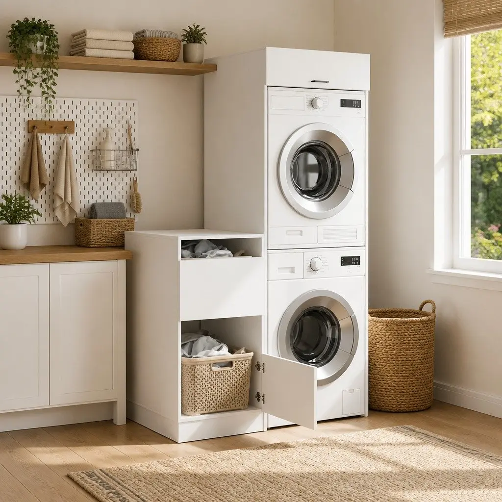 Laundry Cabinet Set 2 Piece White Storage Washing Machine Utility Room Furniture