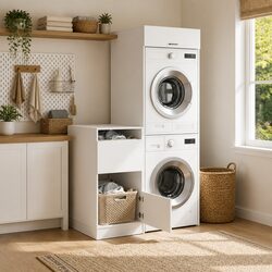 Laundry Cabinet Set 2 Piece White Storage Washing Machine Utility Room Furniture