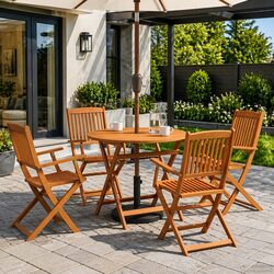 Outdoor Furniture Set 5 Piece Foldable Patio Dining Garden Brown Wood Table