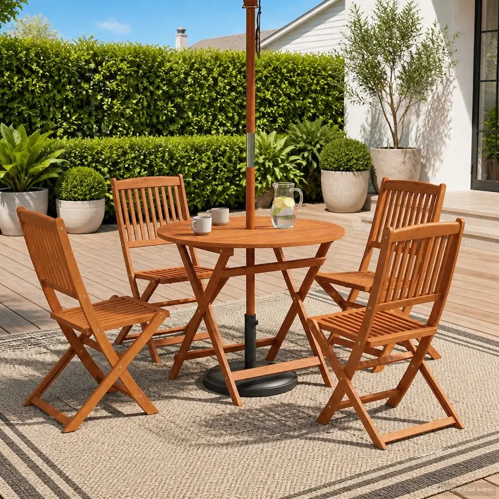 Outdoor Furniture Set Patio Garden 5 Piece Solid Eucalyptus Wood Foldable Dining