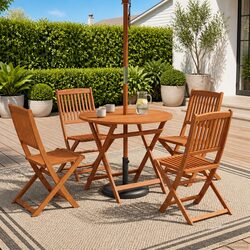 5pc Eucalyptus Wood Foldable Patio Furniture Set