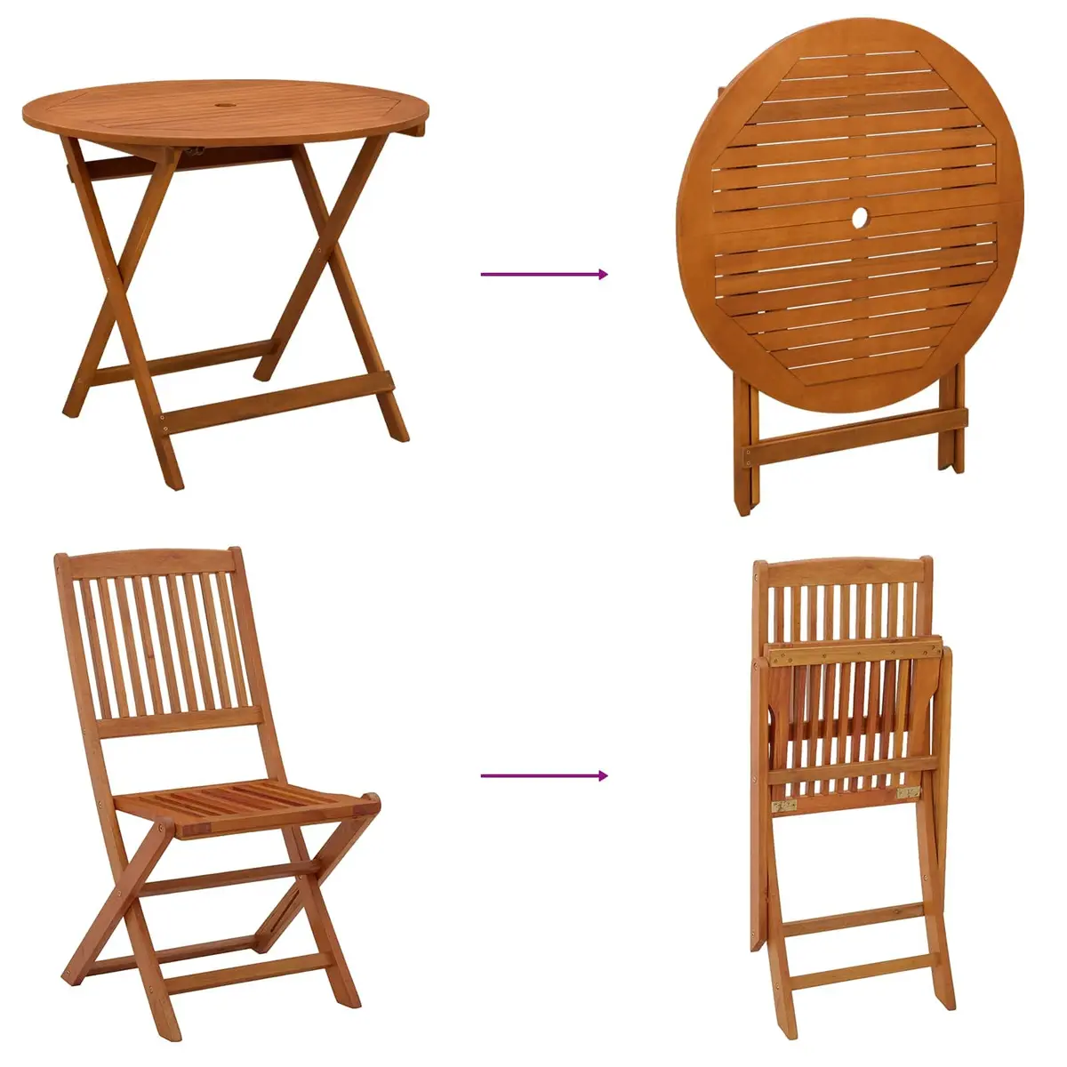 Outdoor Furniture Set Patio Garden 5 Piece Solid Eucalyptus Wood Foldable Dining