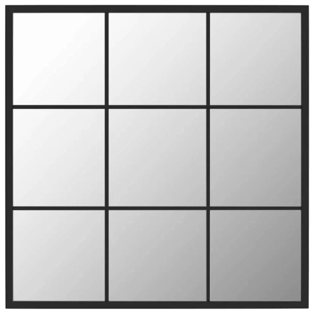 Wall Mirror Black 60x60cm Metal Frame Hook Mount Home Decor Bedroom Living Room