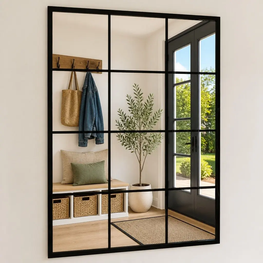 Wall Mirror Indoor 80x60 cm Black Metal Frame
