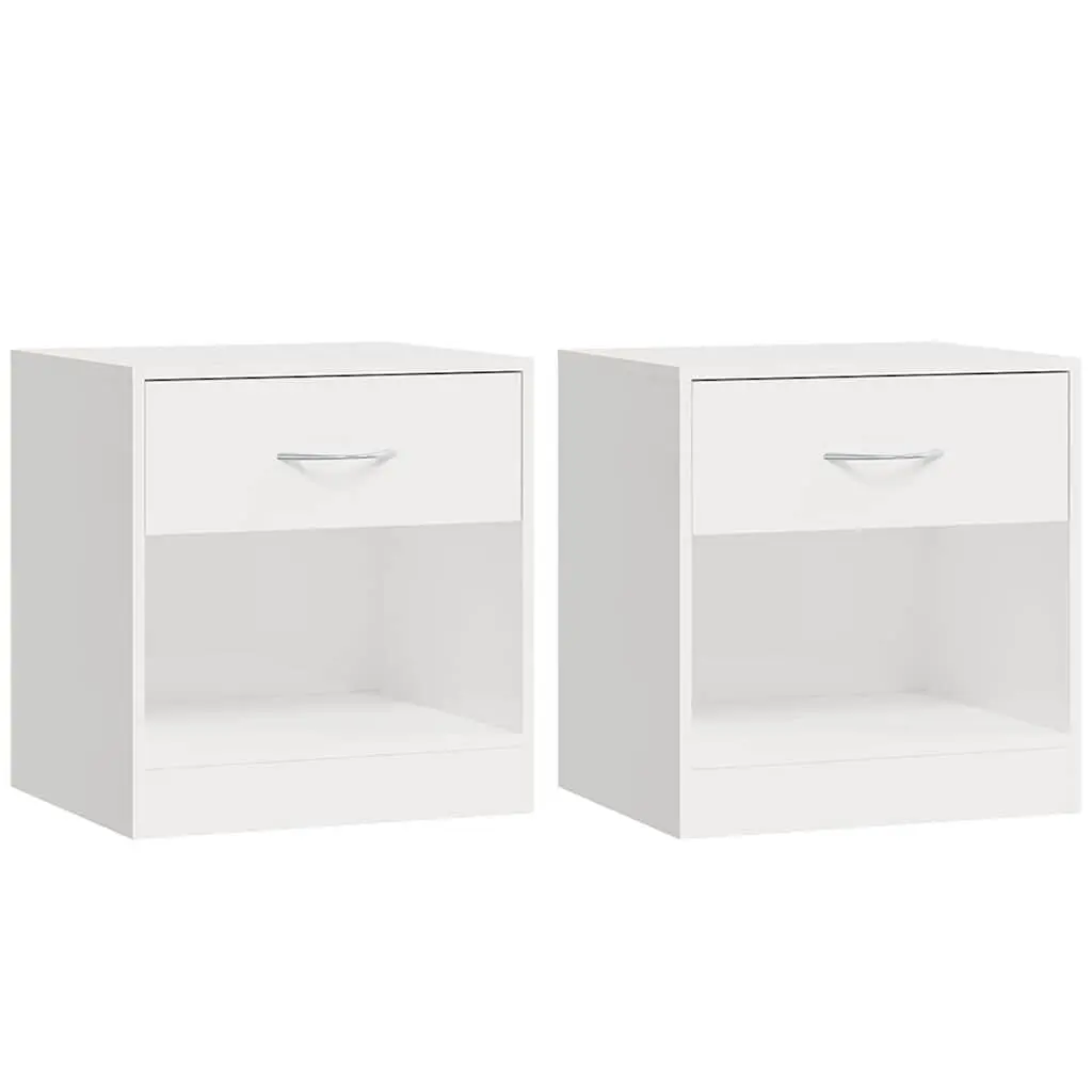 Bedside Cabinets 2 Pieces with Drawer White High Gloss Nightstand Storage