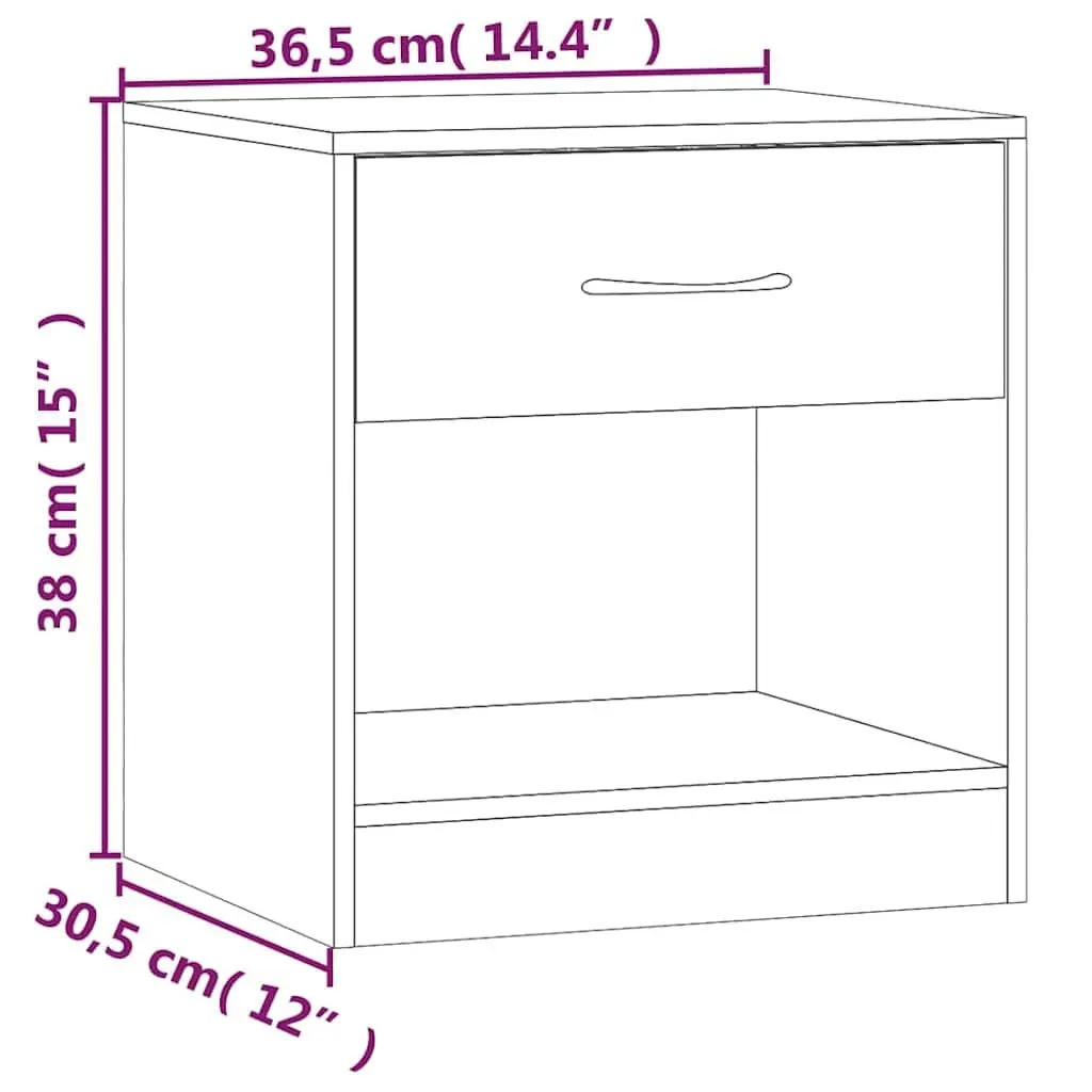 Bedside Cabinets 2 Pieces with Drawer White High Gloss Nightstand Storage
