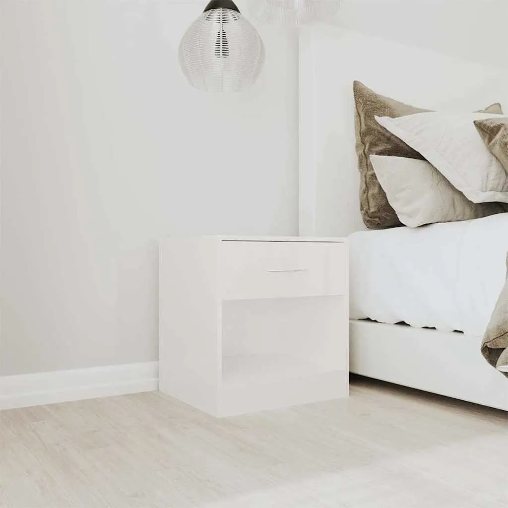 Bedside Cabinets 2 Pieces with Drawer White High Gloss Nightstand Storage
