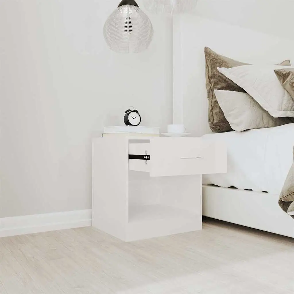 Bedside Cabinets 2 Pieces with Drawer White High Gloss Nightstand Storage