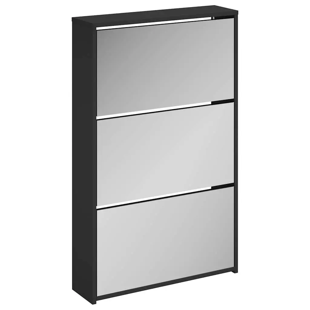 Shoe Cabinet with Mirror for Hallway Entrance 63x17x102.5cm Black