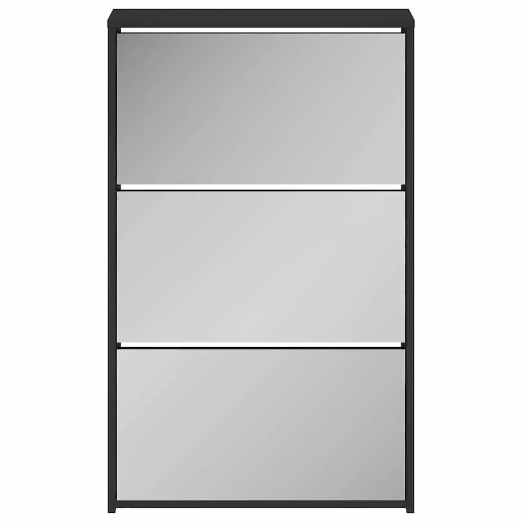 Shoe Cabinet with Mirror for Hallway Entrance 63x17x102.5cm Black