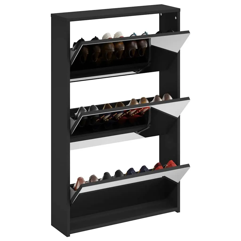 Shoe Cabinet with Mirror for Hallway Entrance 63x17x102.5cm Black