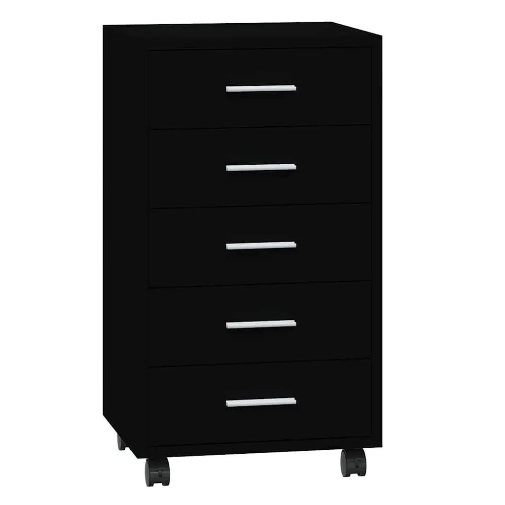 Drawer Cabinet for Office Study Black 5 Drawer with Castors