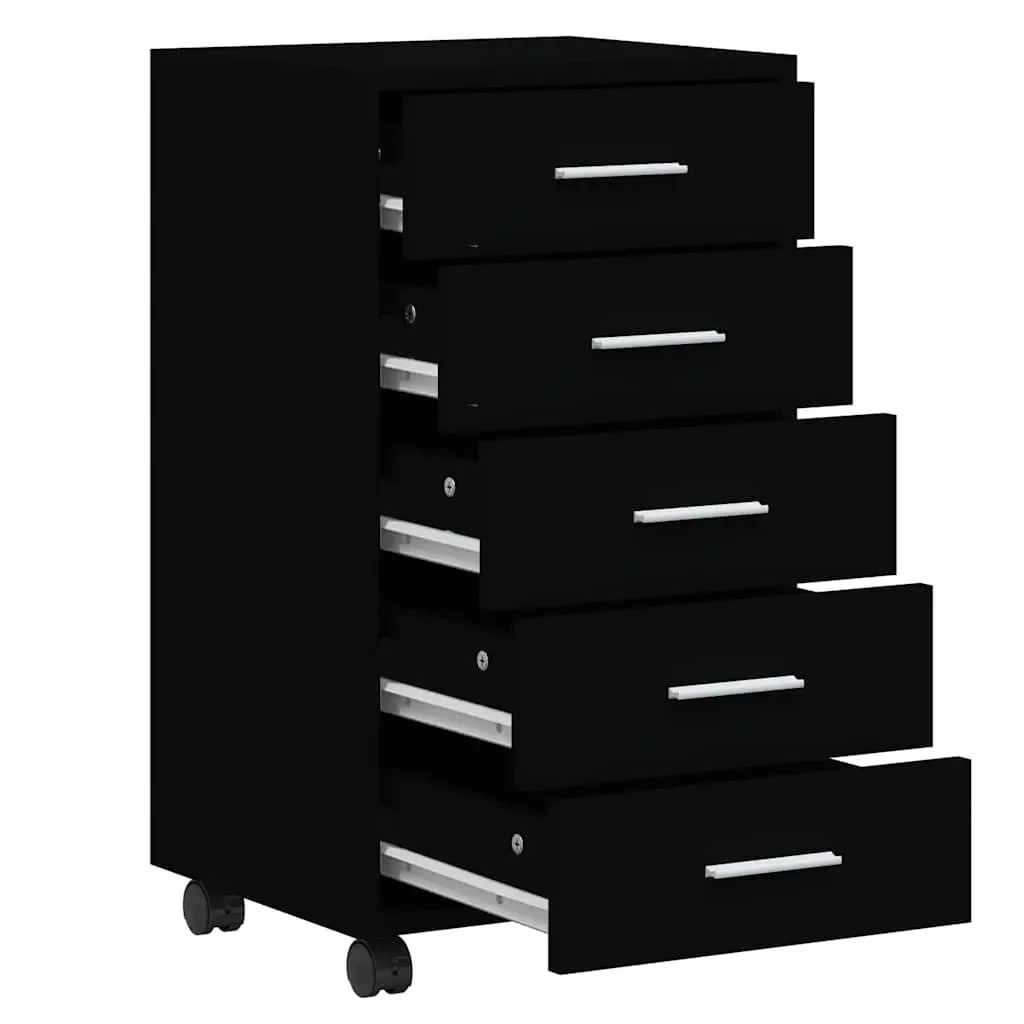 Drawer Cabinet for Office Study Black 5 Drawer with Castors