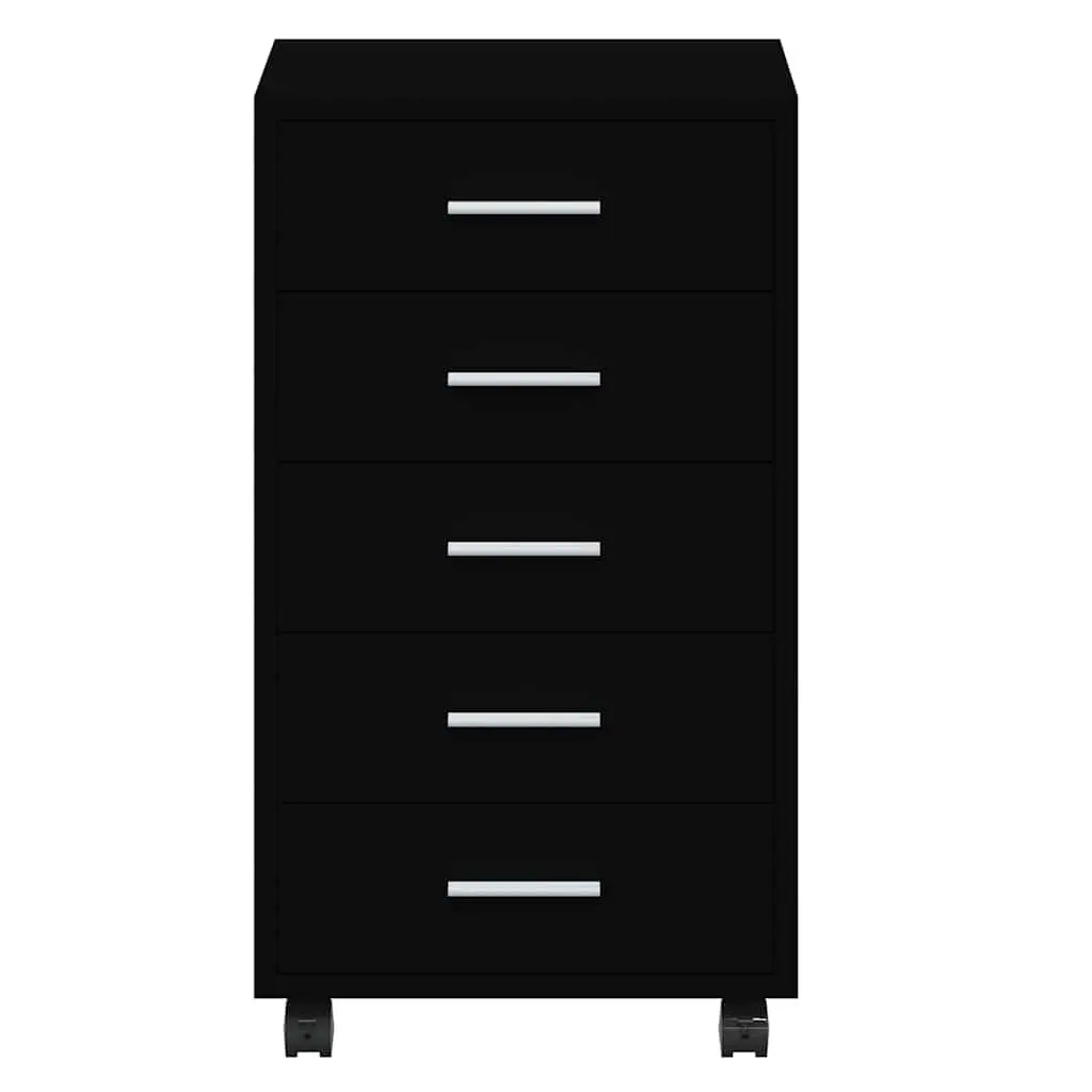 Drawer Cabinet for Office Study Black 5 Drawer with Castors