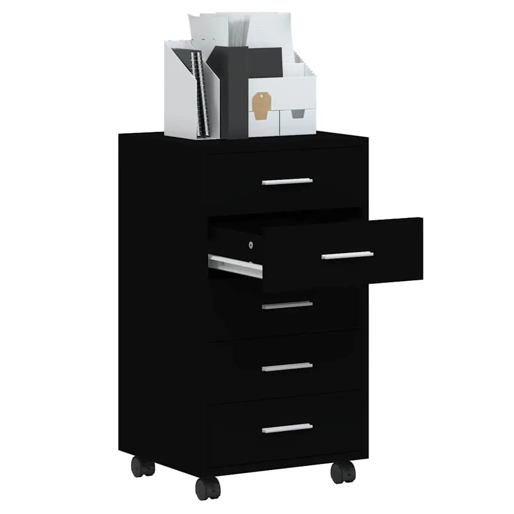 Drawer Cabinet for Office Study Black 5 Drawer with Castors